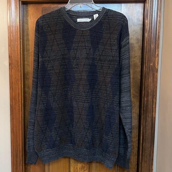 Men’s Pullover Cotton Sweater Jumper Argyle Alex Cannon VTG Sz‎ XL EUC - Picture 1 of 11